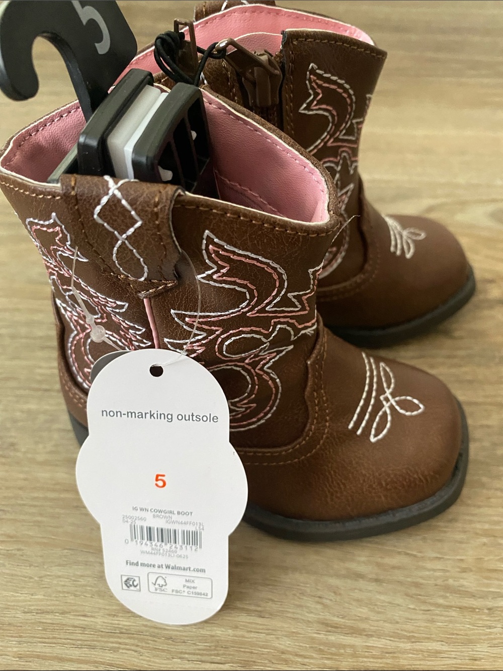 wonder nation Brown and Pink Cowboy Boots Kids Size 5 - Picture 2 of 4